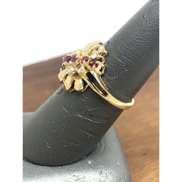 Red Gemstone Cocktail Ring 14k Yellow Gold Estate Jewelry Women's Size 7 - Picture 8 of 14